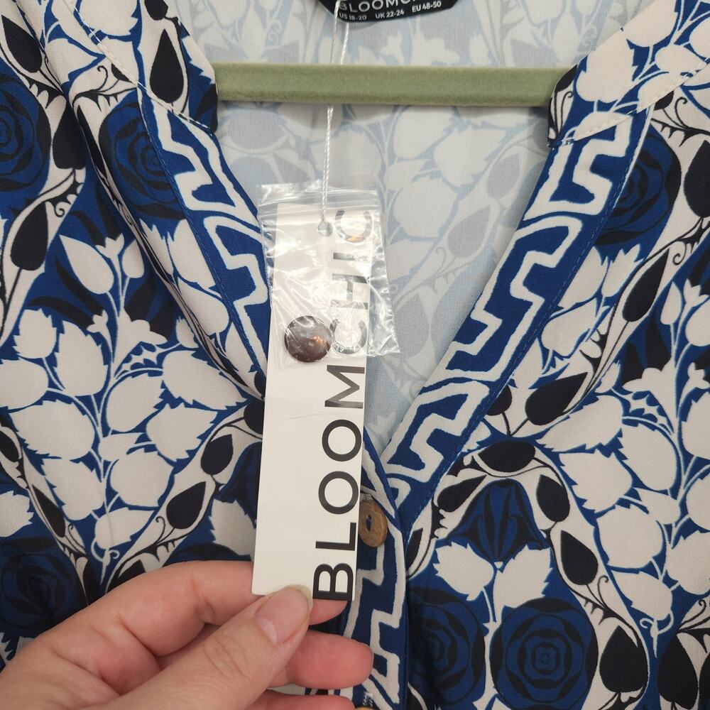 NWT Bloomchic Navy White Floral Roses Ruffled Plus Midi Dress Women's‎ 18/20 - Picture 5 of 9